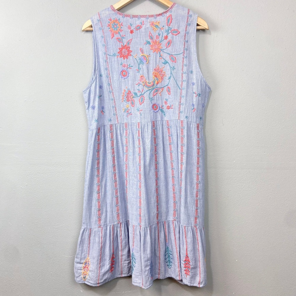 Johnny Was Workshop Dress Womens Size M Bereginia Embroidered Tank Blue Boho - Picture 6 of 8